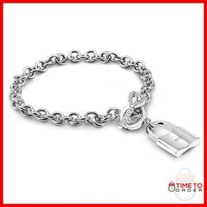 Sterling Silver Bracelet with CZ Pendant, Italian Handmade Chain, 6.3-8 Inch